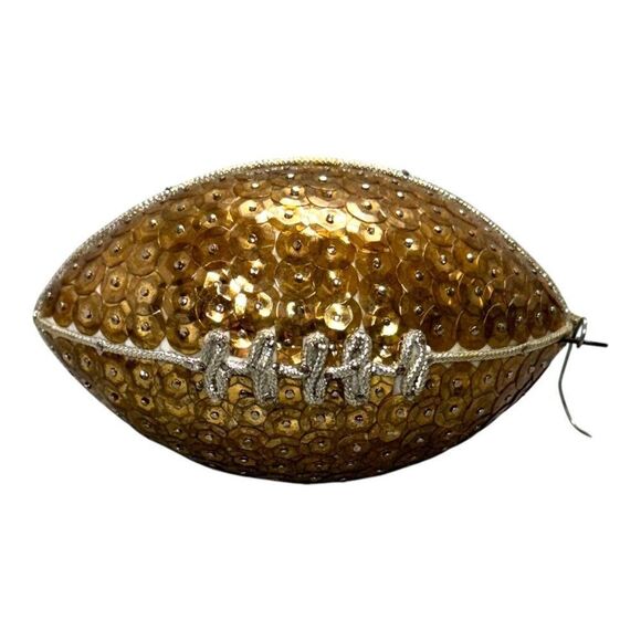 Vintage Gold Sequin Football Ornament With Push Pin Christmas NFL SEC Fan Gift - Picture 1 of 5